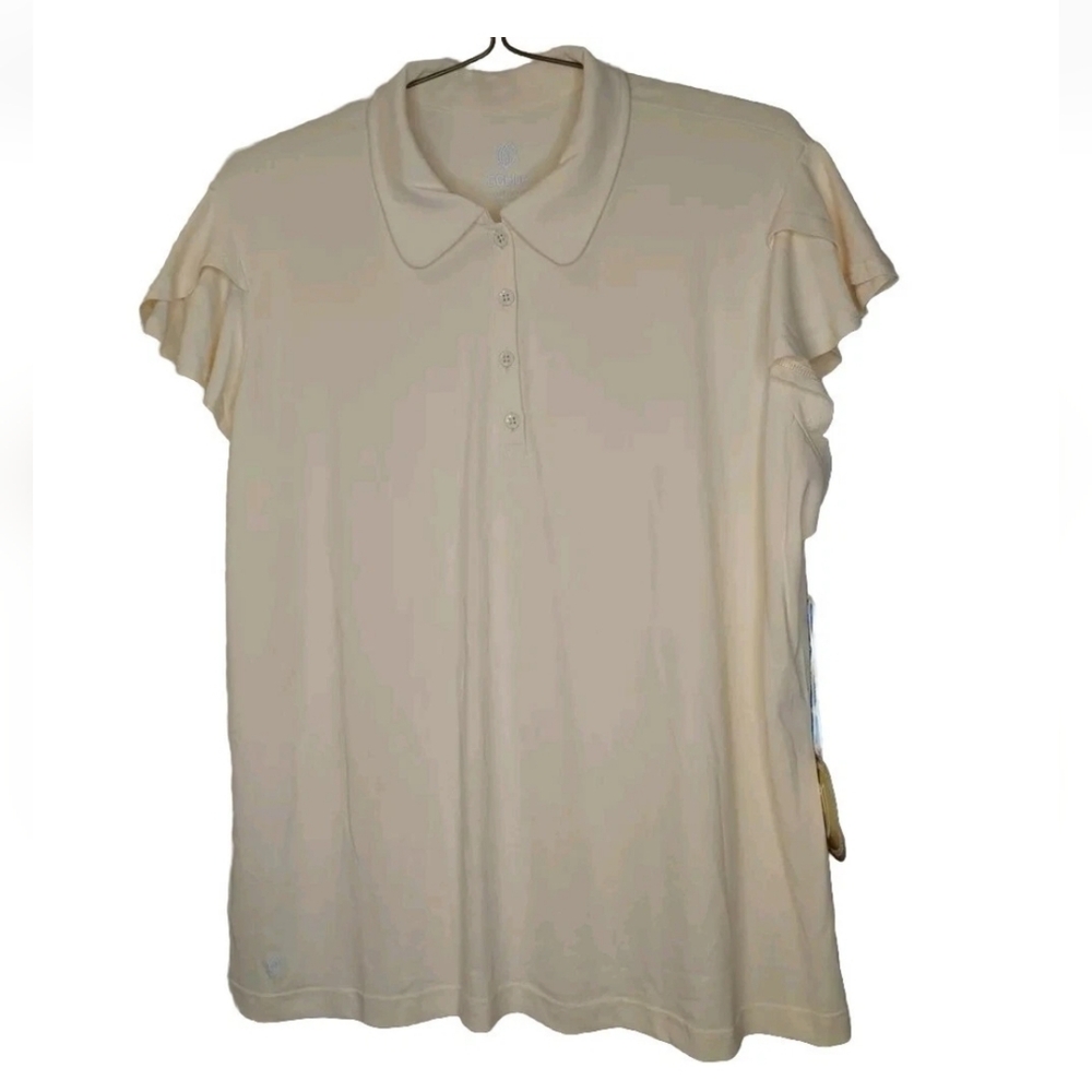 GG Blue Luxe Sport Flutter Polo Shirt Woman 3X Yellow Golf Tennis Pickleball Nwt